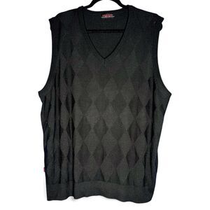 Koman Jeans Mens Black Diamond Argyle VNeck Sweater Vest Academia Teacher Preppy